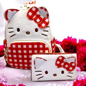 Hello Kitty Gingham Mini Backpack and Matching Flap Wallet